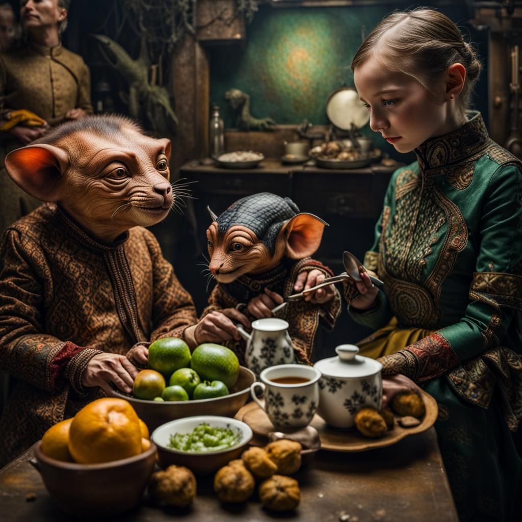 Surreal Alien Restaurant Celebration: Hyperrealistic Art