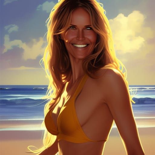 Elle Macpherson Portrait on a Sunny Beach