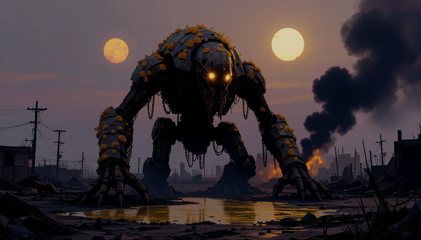 Fungal Sentinel Under Twin Setting Suns