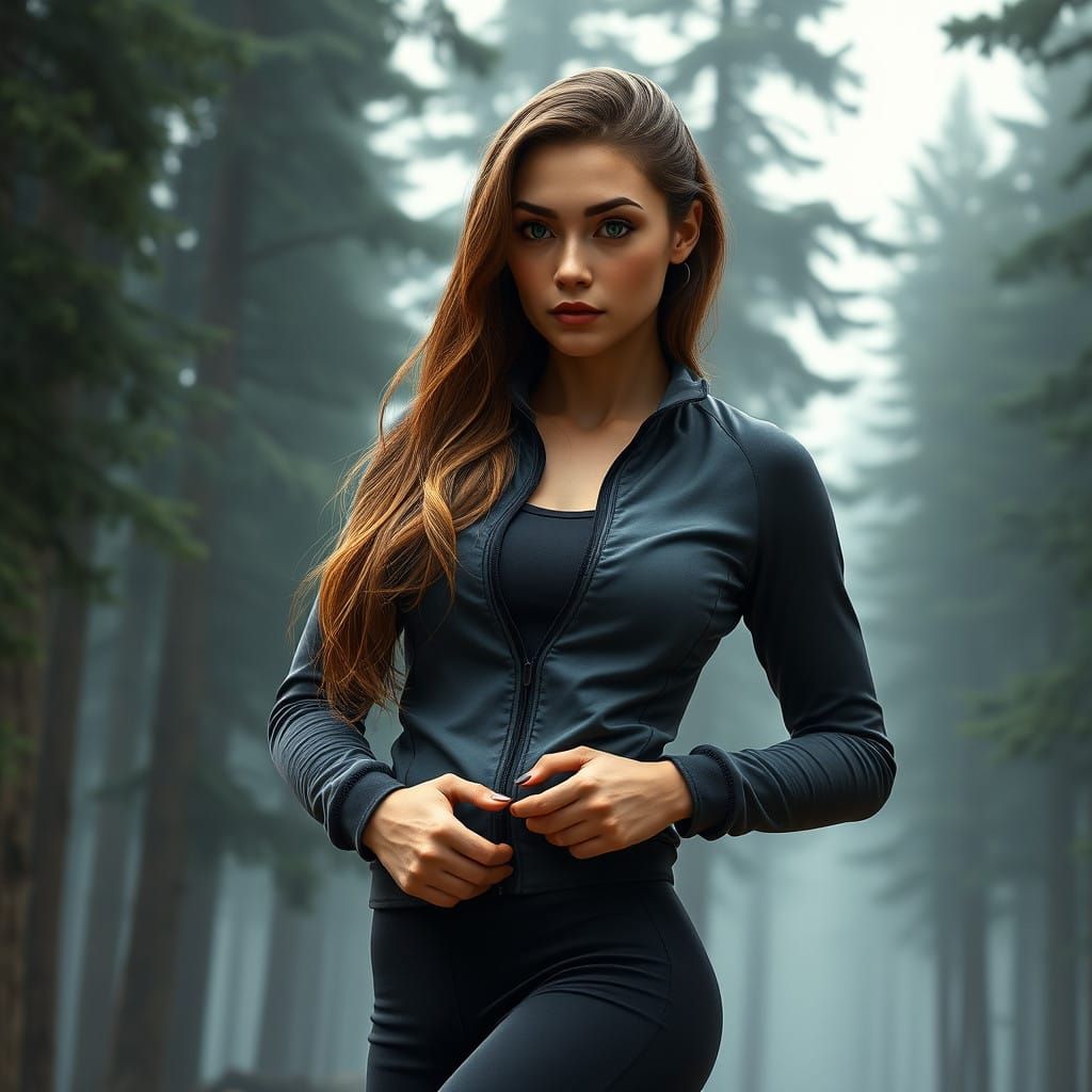 Confident Athlete Amidst Whimsical Pine Forest