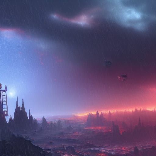 Fantastical Galaxy Rain in Detailed Matte Painting