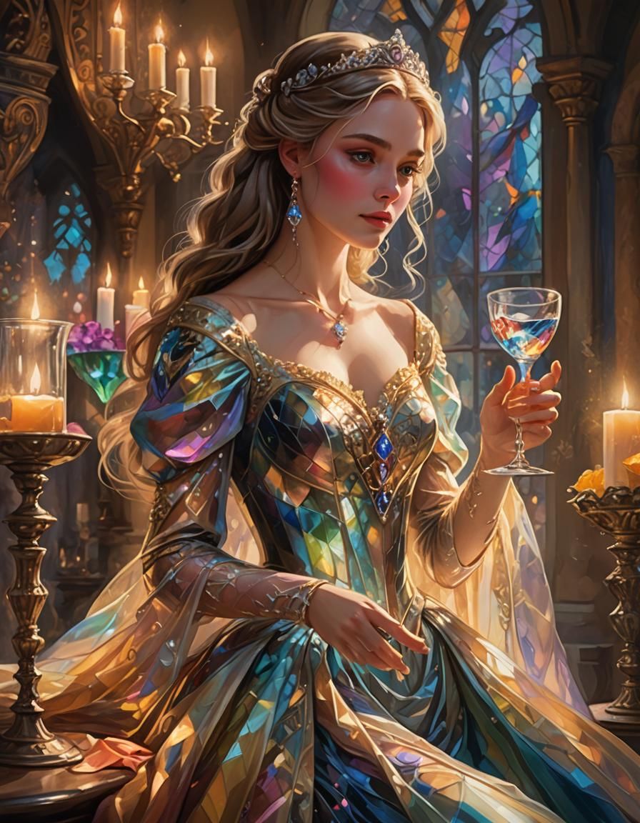 Princess with Glass in Vibrant Oil Painting Style