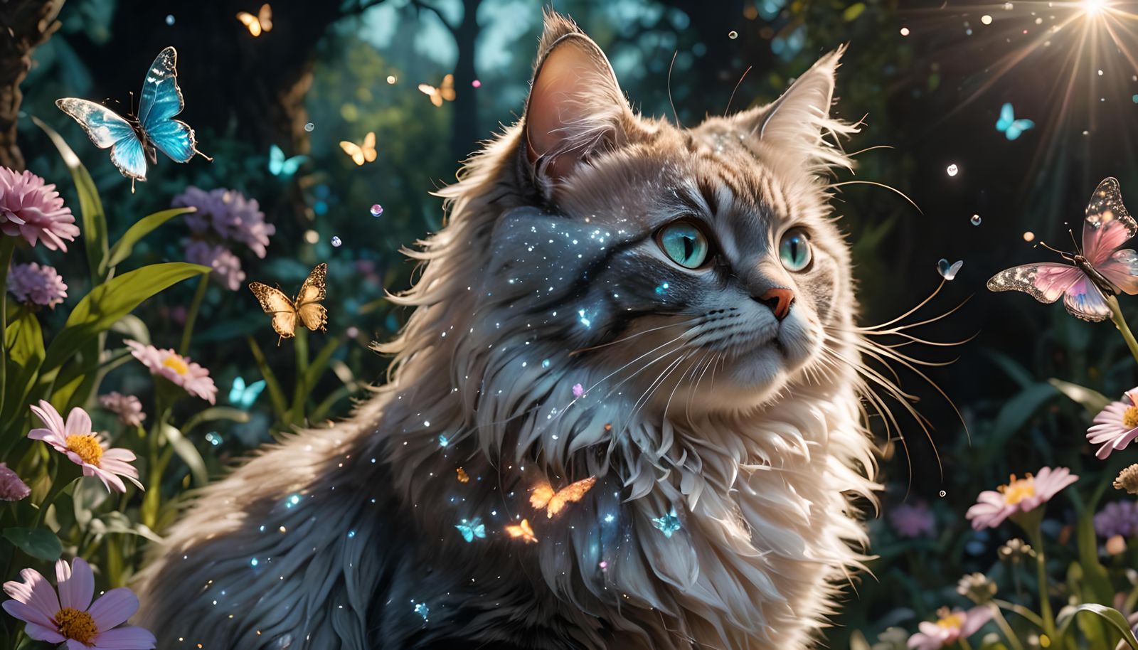 Crystal Butterfly Boops a Cute Maincoon Cat