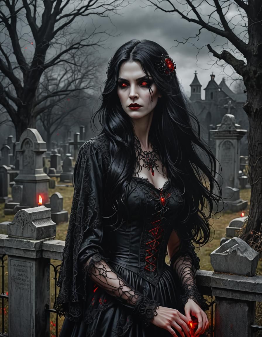 Gorgeous Vampire Maiden Portrait in Film Noir Style