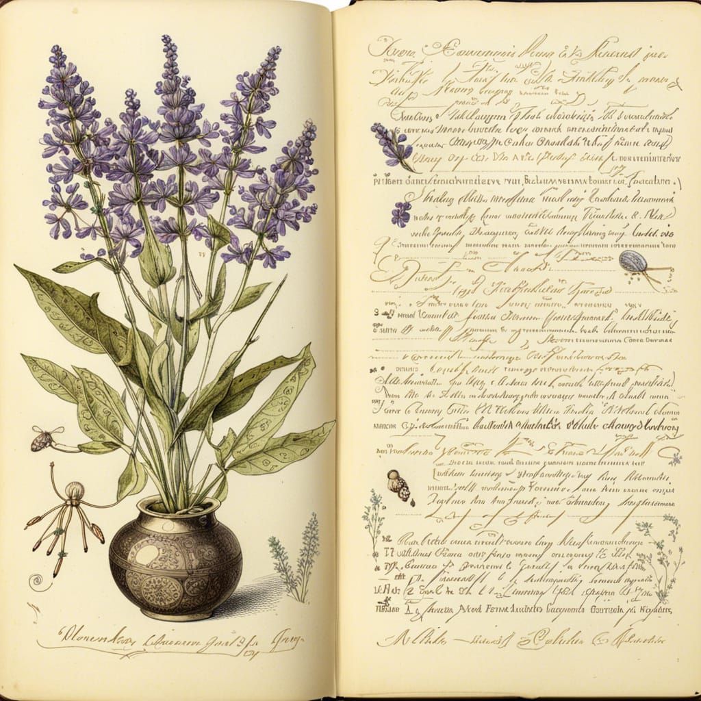 Lavender Botanical Illustration in Edwardian Style