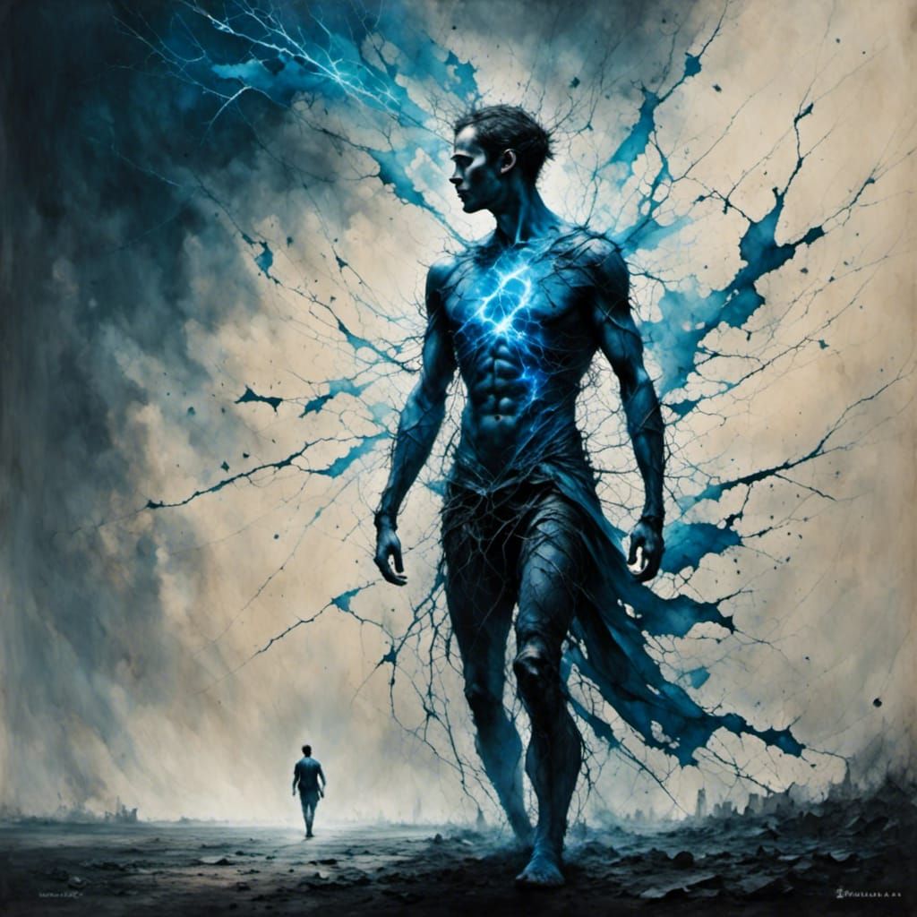 Electrical Superhero Landing in Dynamic Pose