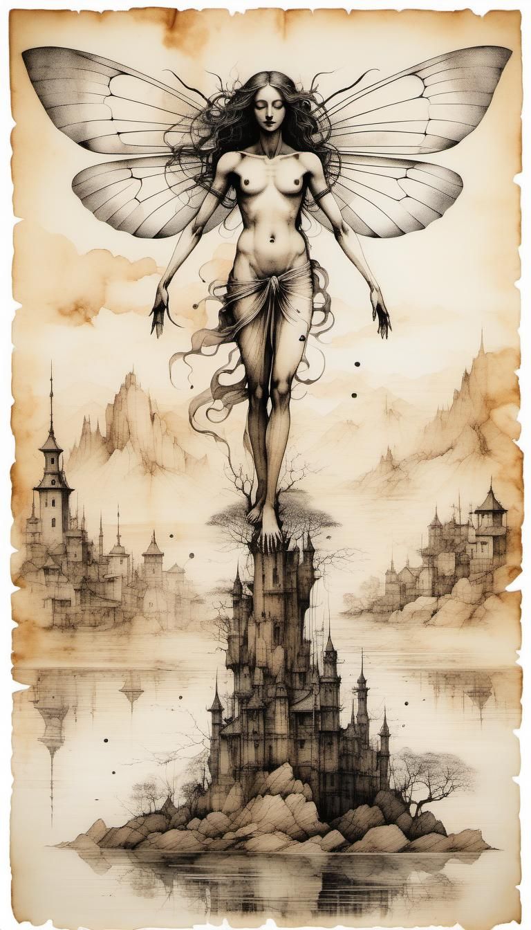 Ancient Art Style Ink Drawing on Papyrus