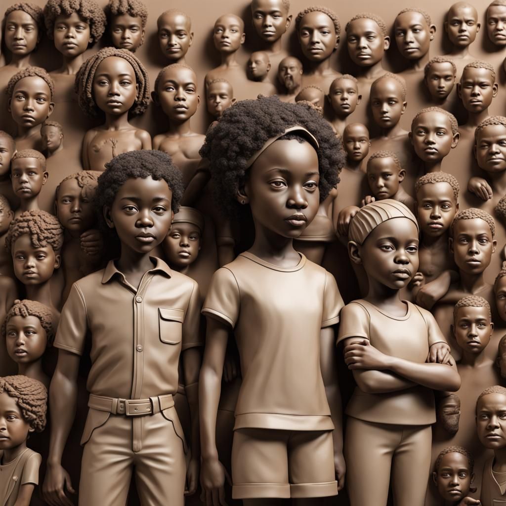 Monochromatic Digital Sculpture of Youth with Portraits