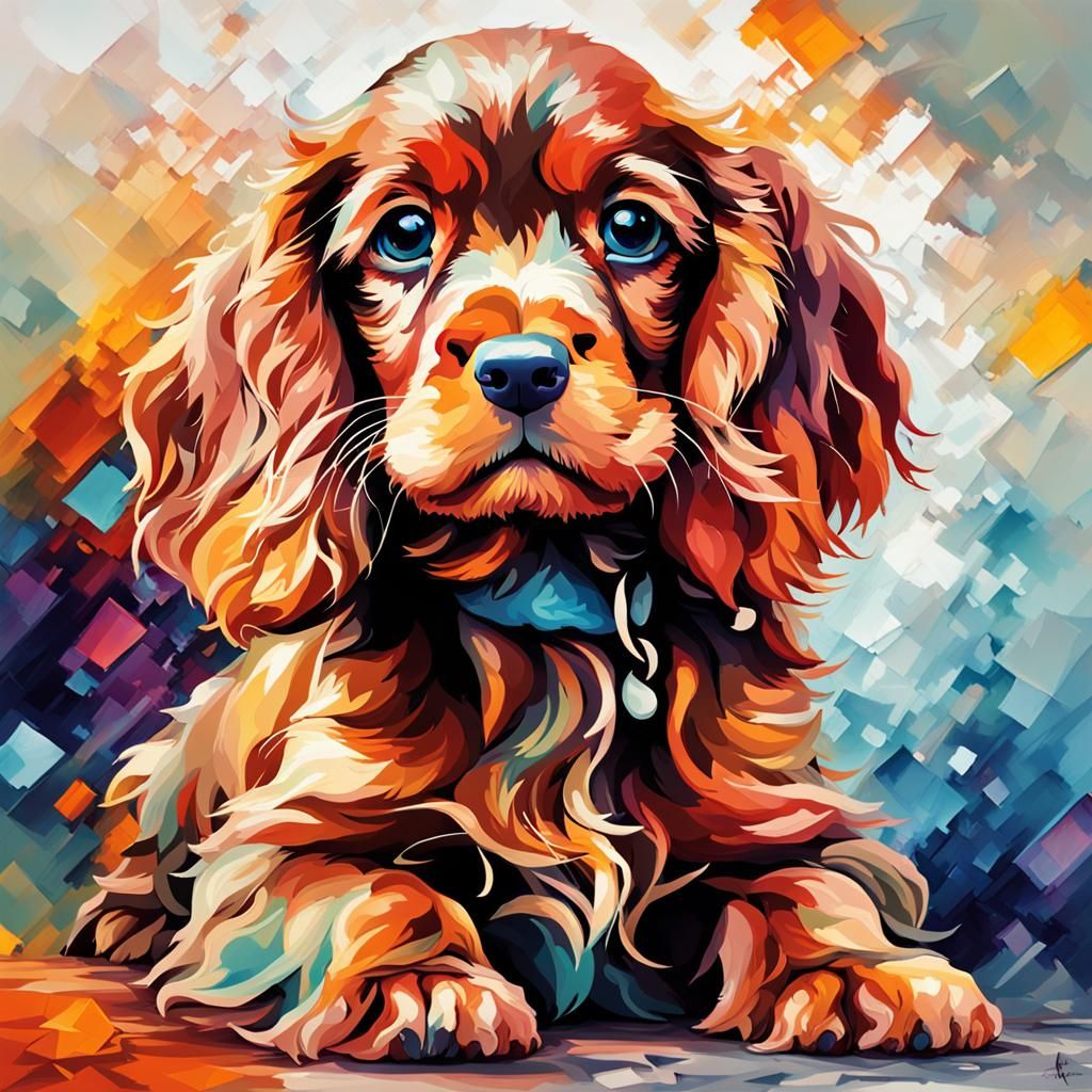 Baby Cocker Spaniel Portrait in Detailed Digital Art