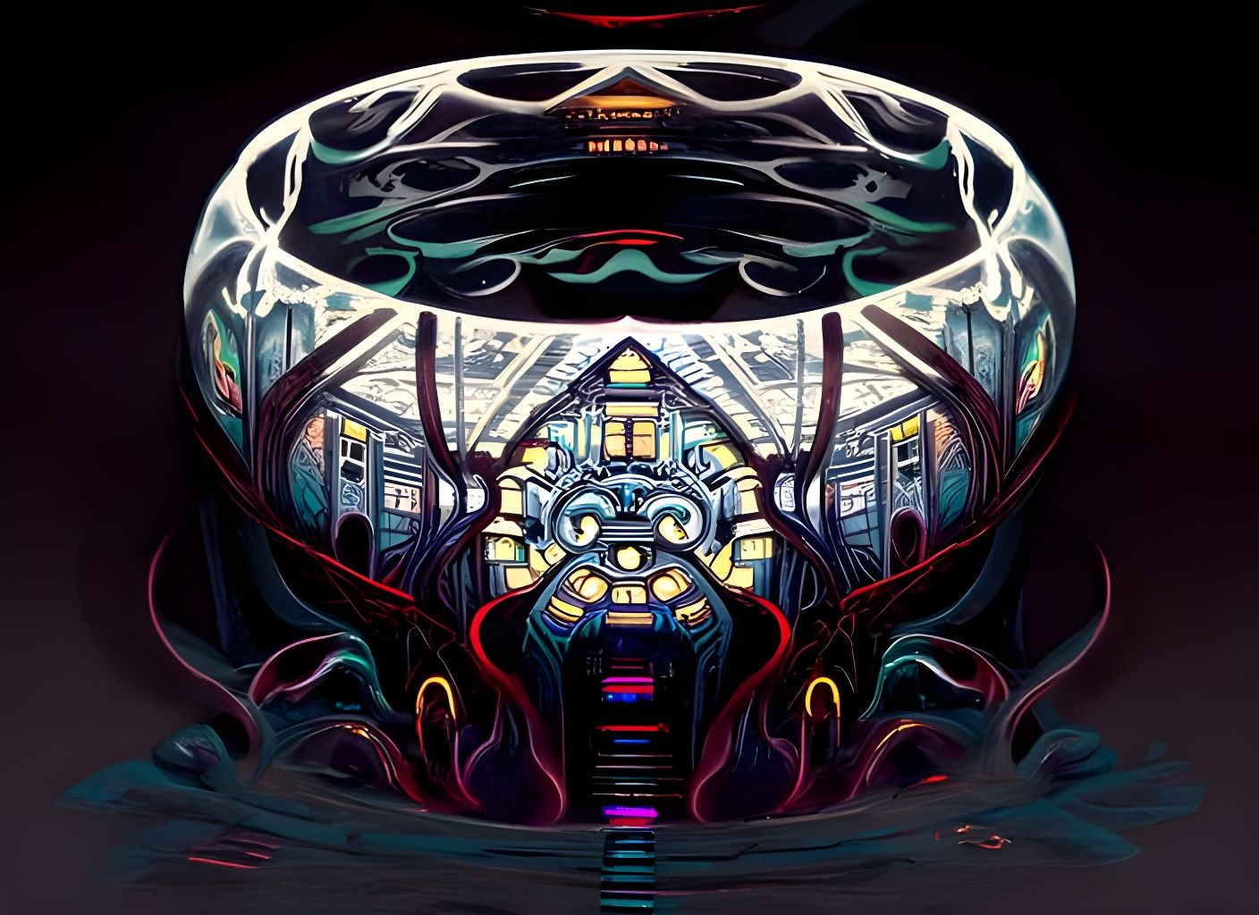 Neon Magical Doorway in a Fantasy Tavern