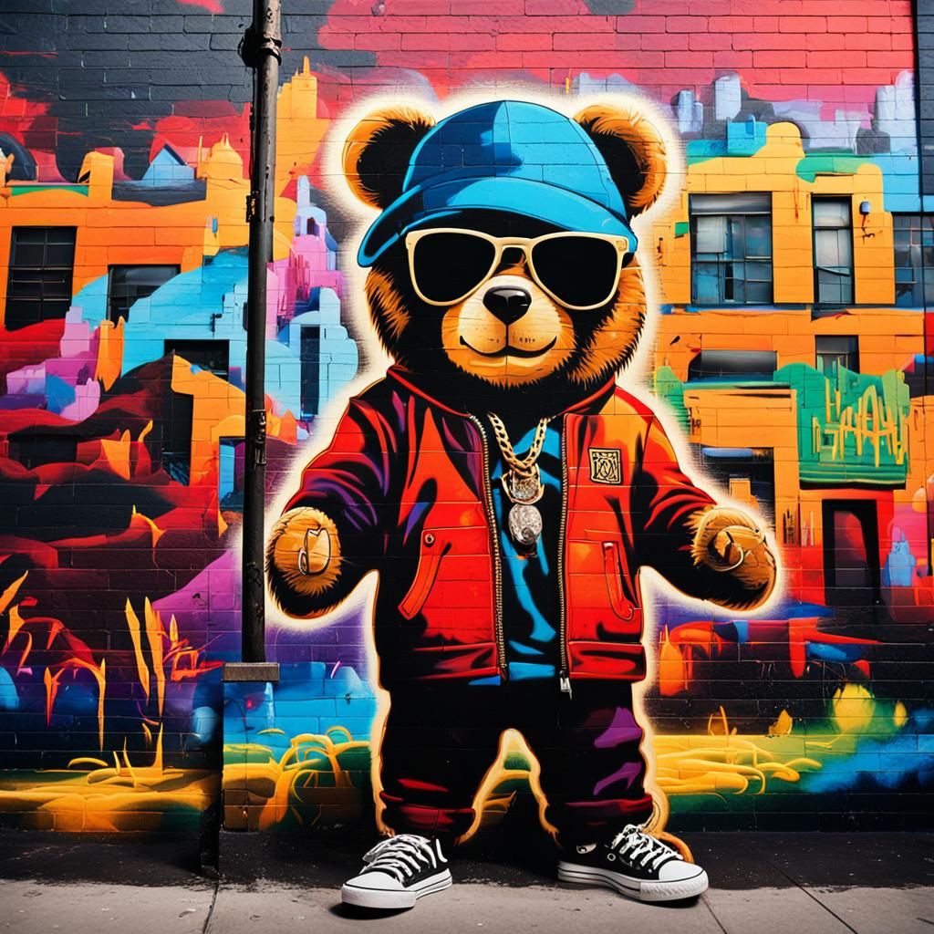 Hip-Hop Teddy Bear Graffiti Street Art