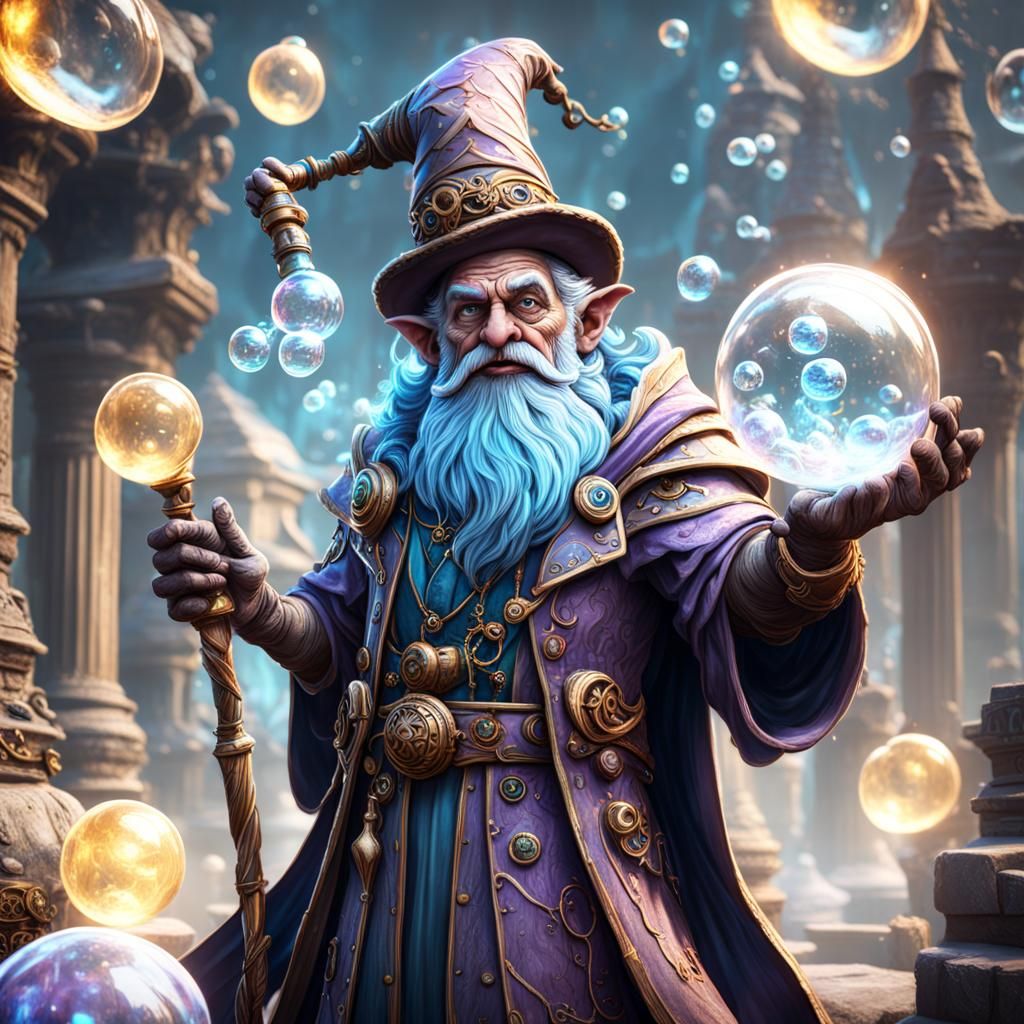 Anthropomorphic Bubble Wizard in Detailed Fantasy Art