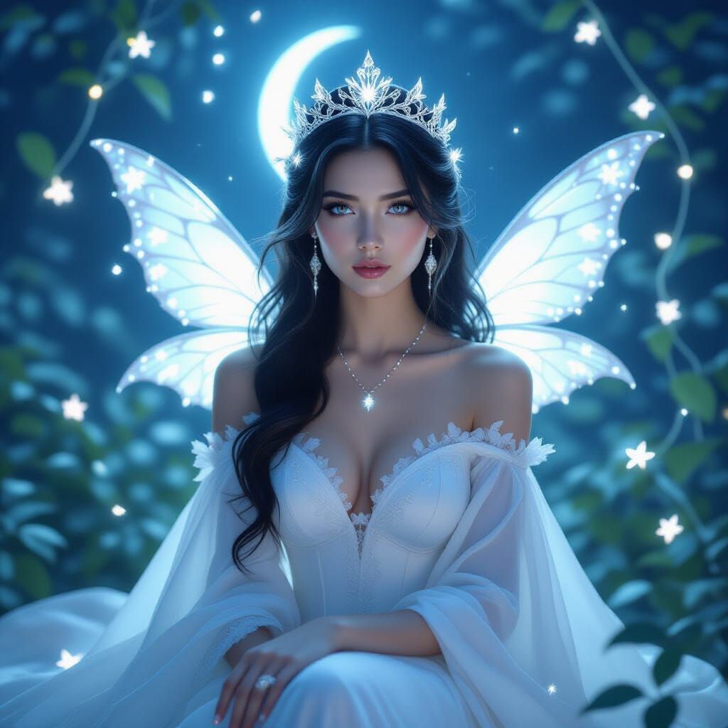 Night-Blooming Jasmine Princess in Hyperrealistic Fantasy St...