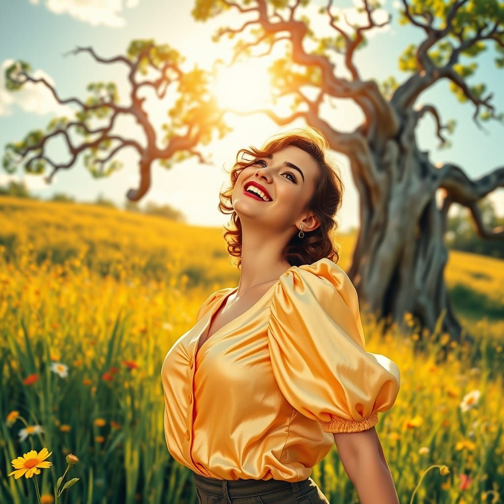 Confident Beauty in a Sun-Kissed Meadow