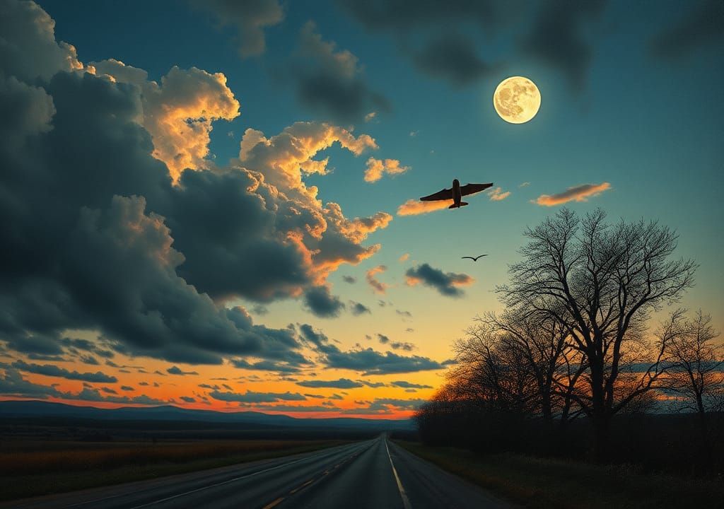 Ornamental Clouds Compose Evening Love Song, Watercolor Styl...