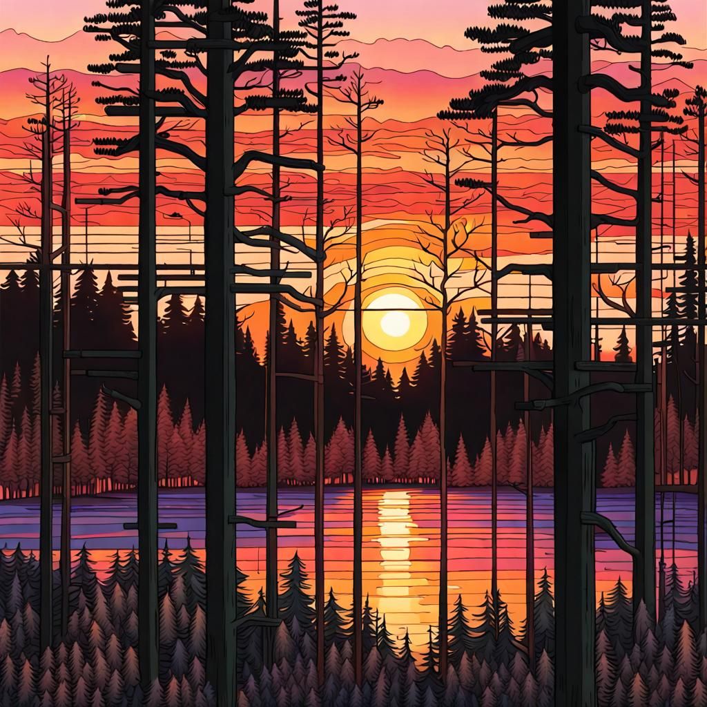 Neurographic Art: Forest Sunset