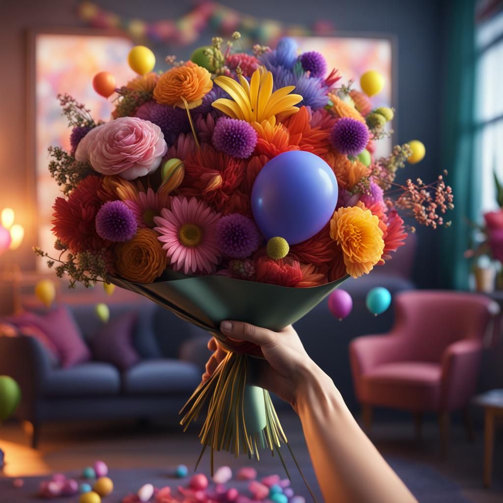 Colorful Bouquet at Birthday Party in Fantasy Art