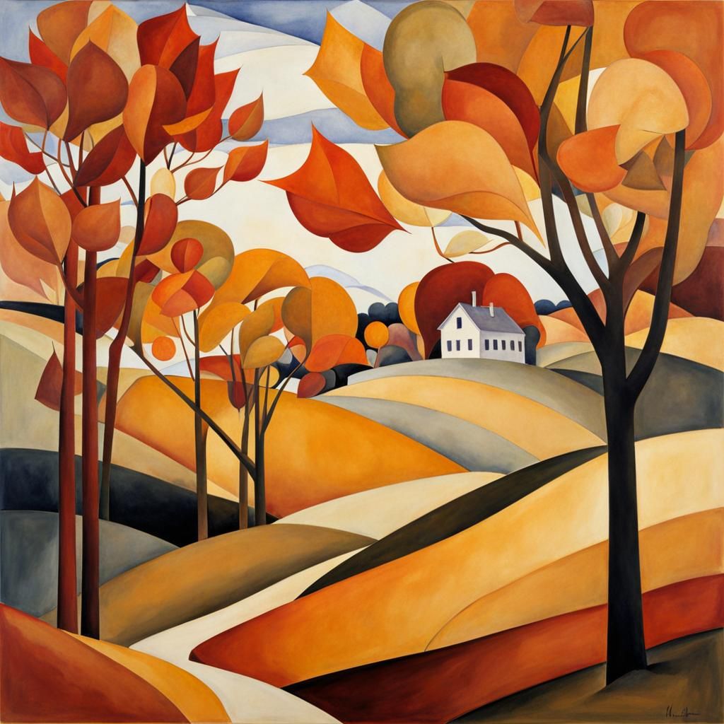 Autumn Landscape House in Precisionist Style