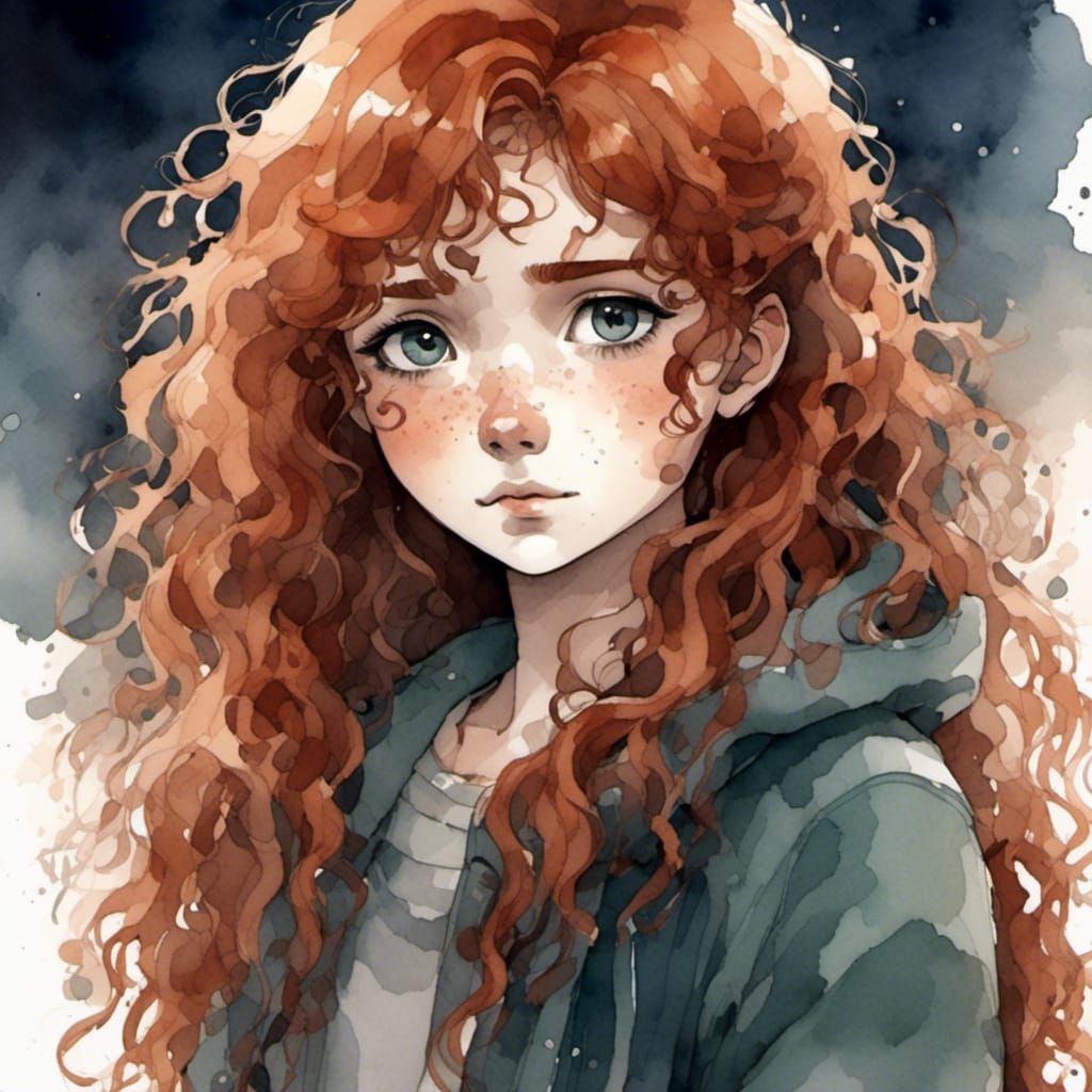Sad Anime Character Portrait in Watercolor Art