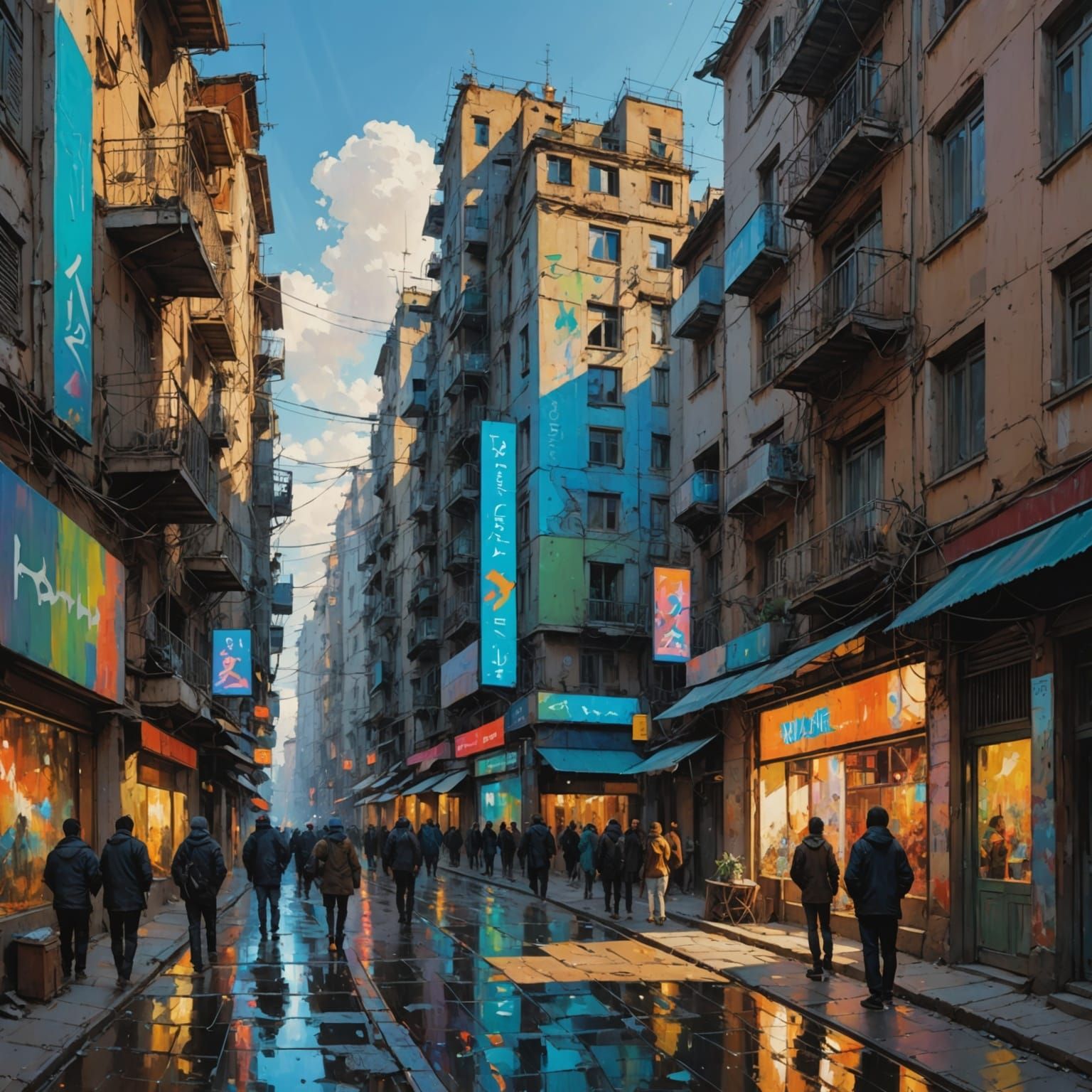 Street Art Panorama in Acrylic Painting Style