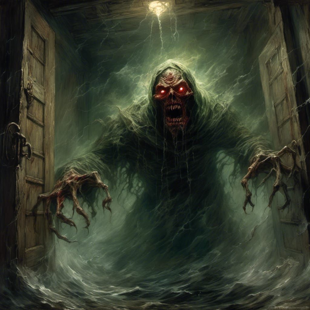 Sinister Monster Emerges from Basement in Horror Style