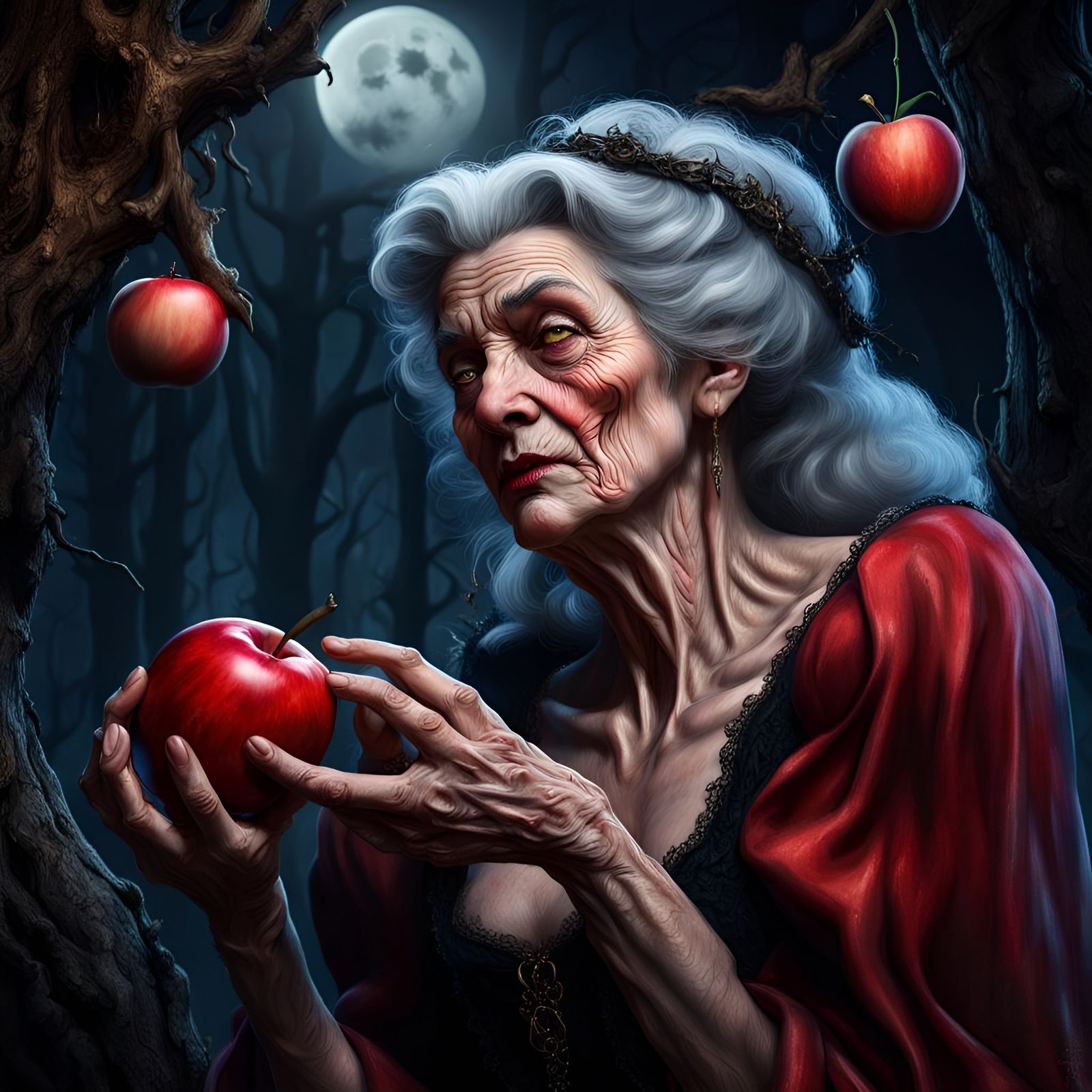 Wicked Hag in Dark Forest: Hyperrealistic Art