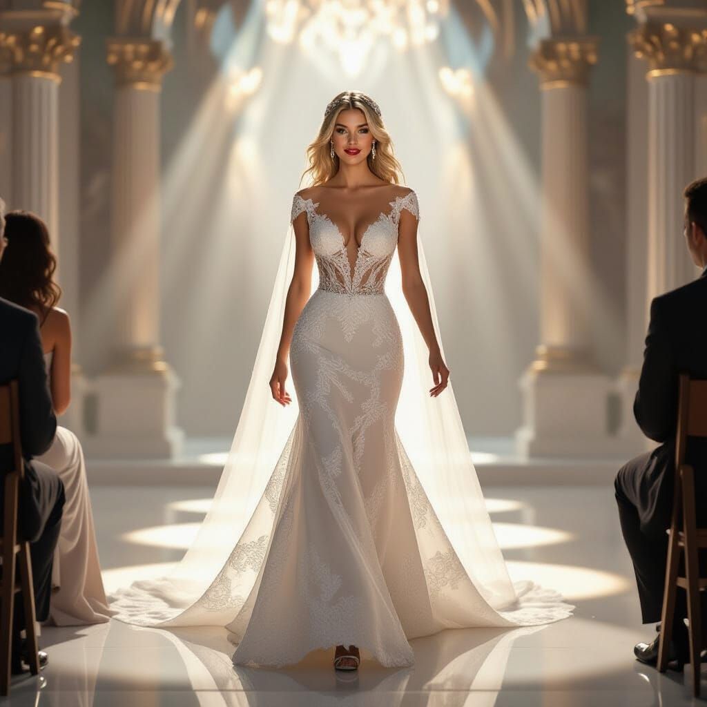 Elegant Bride in Lace Gown on Ornate Aisle