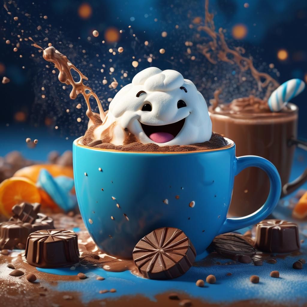 Marshmallow Cannonball in Hot Chocolate: 3D Digital Art