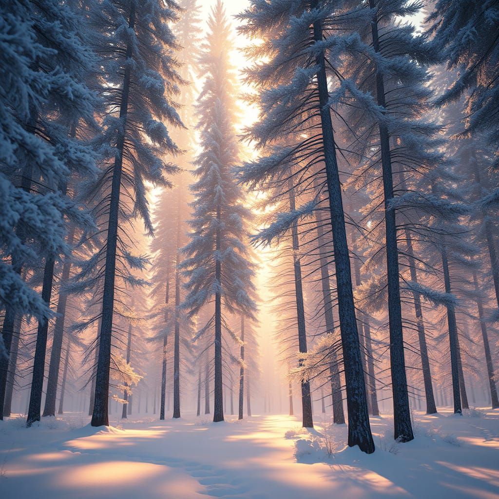 Majestic Frosty Silver Pine Forest Landscape in 8K Resolutio...