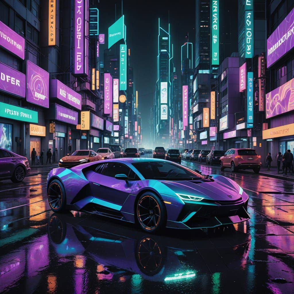 Cyberpunk Cityscape with Neon Lights in Digital Art