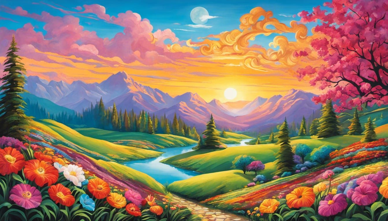 Springtime Mountain Landscape Painting: Gouache Swirls