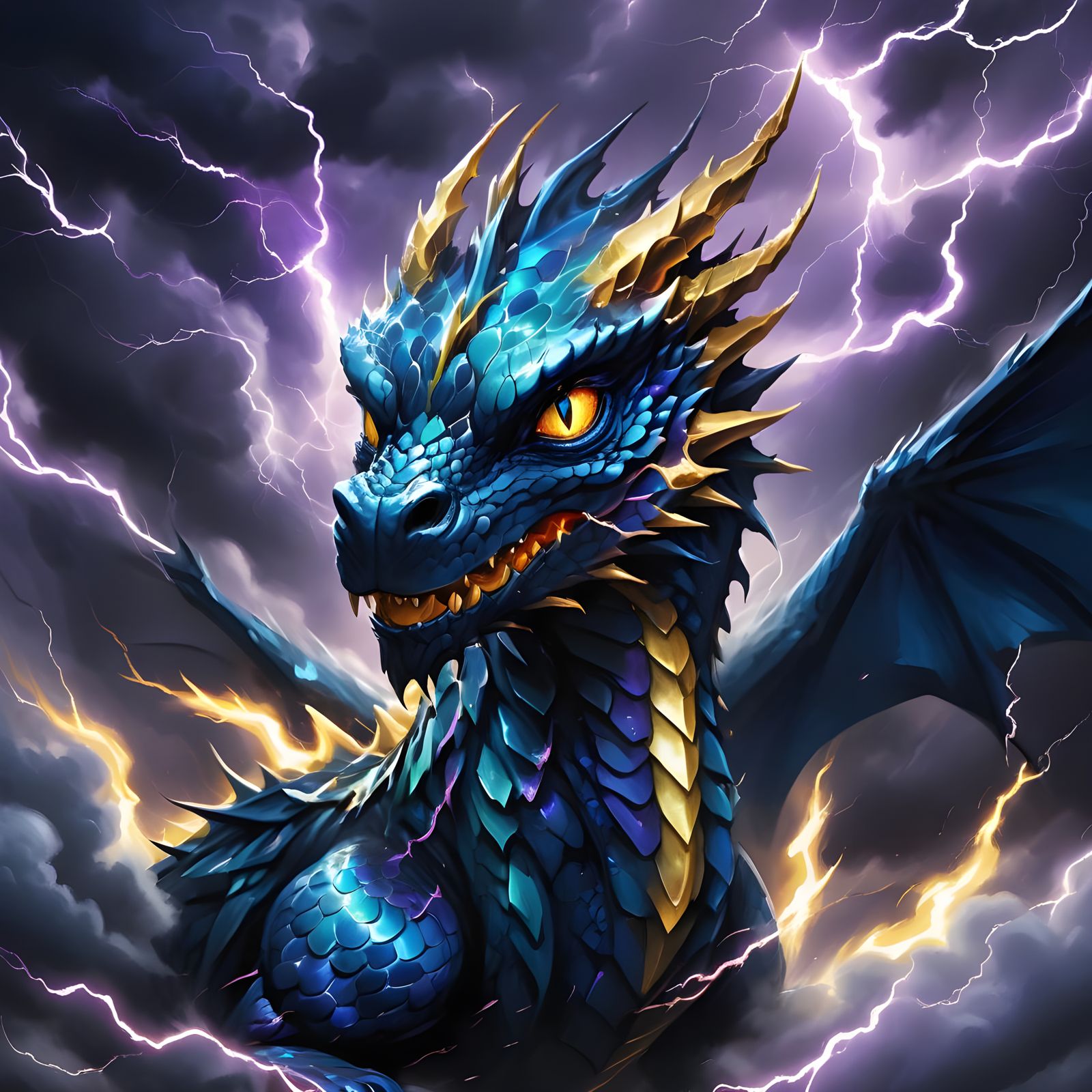 Tiny Dragon and Lightning Textural Fusion
