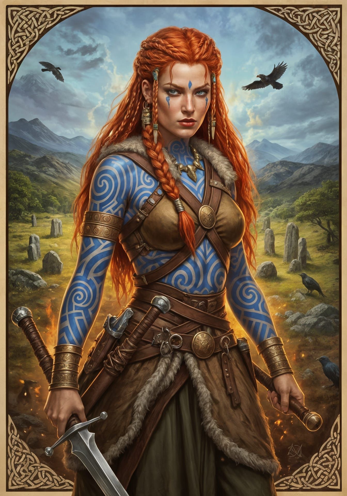 Celtic Warrior Queen Portrait in Frazetta Style