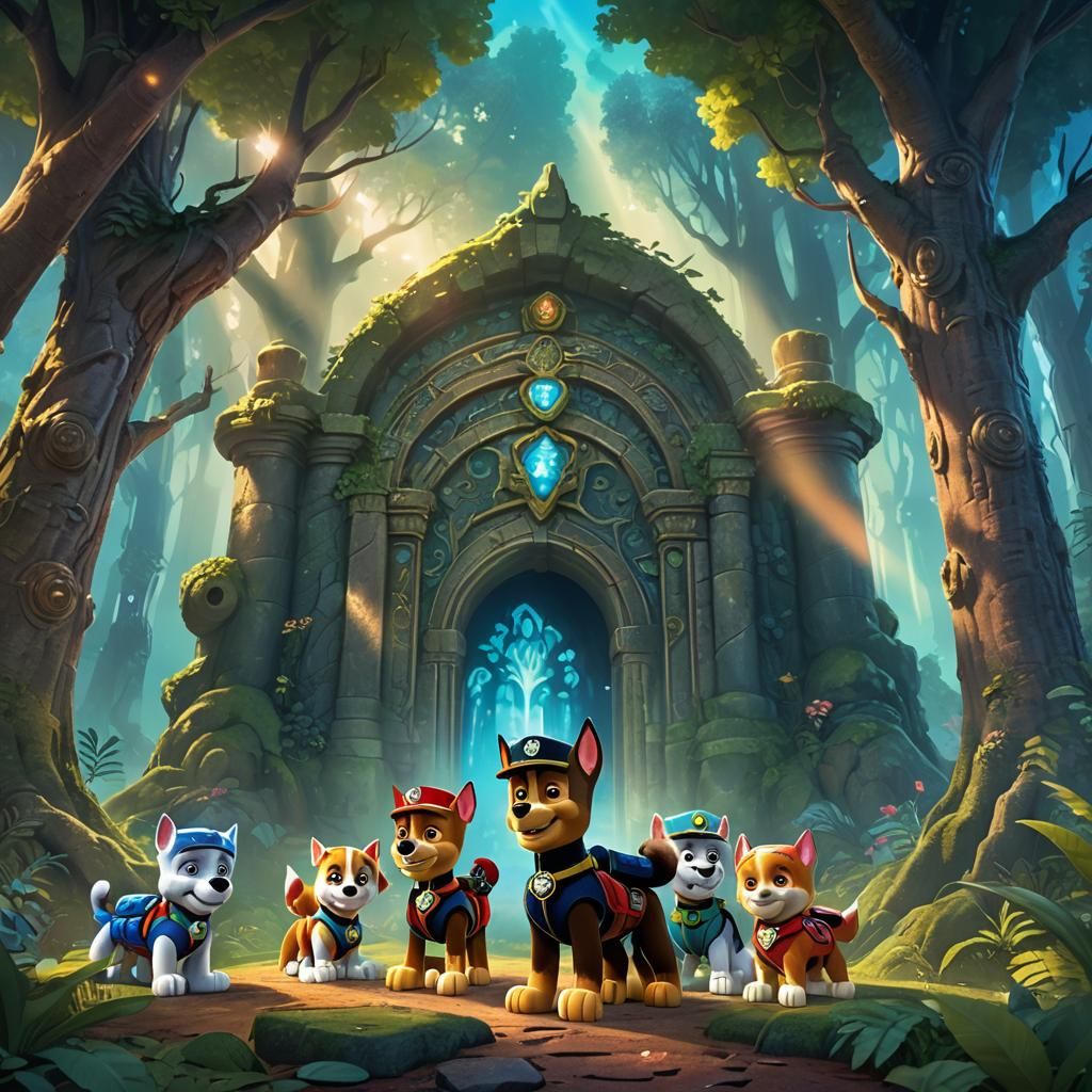 Paw Patrol Team in Mystical Forest Portal