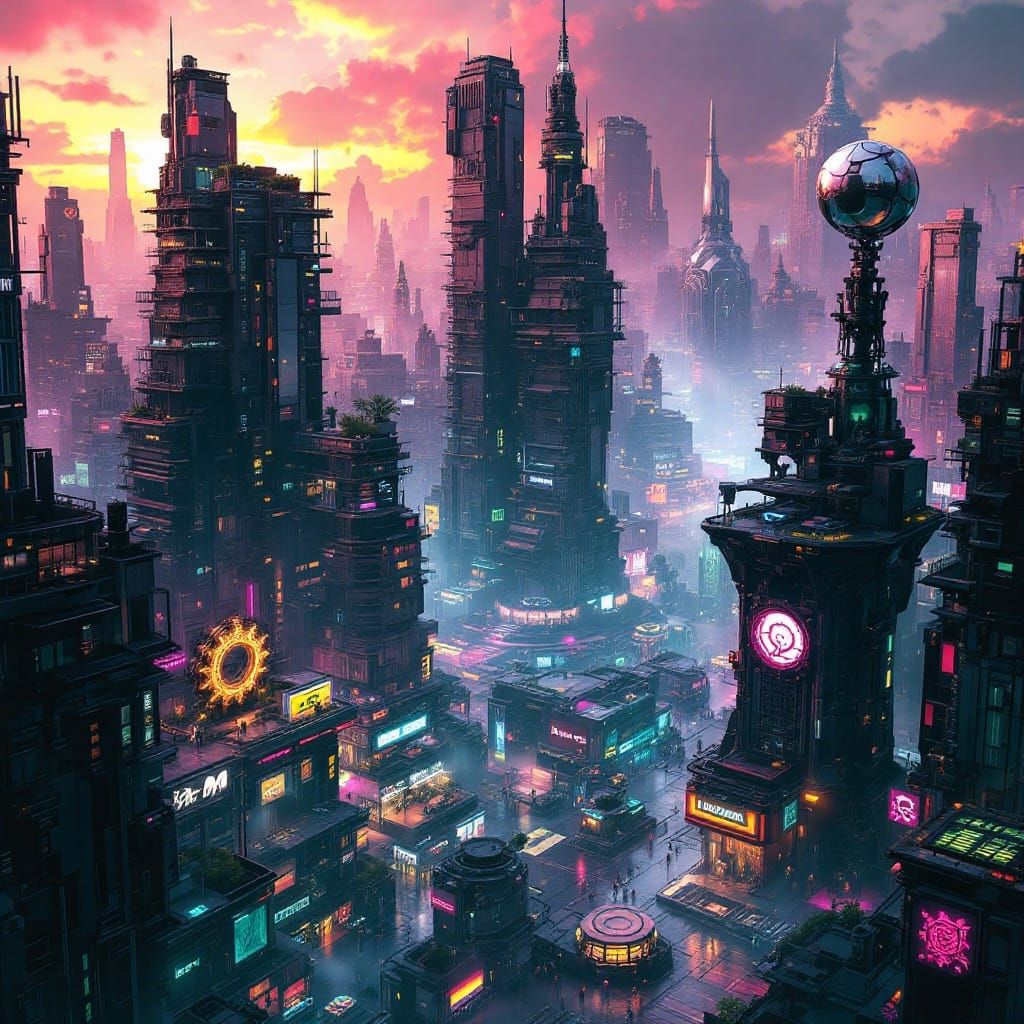 Dystopian Cyberpunk Cityscape