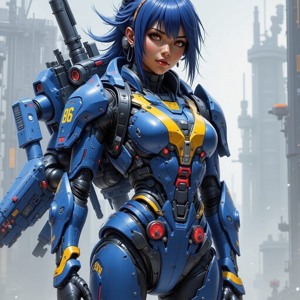 Anime Cyborg Woman in Battle Armor with Laser Cannon