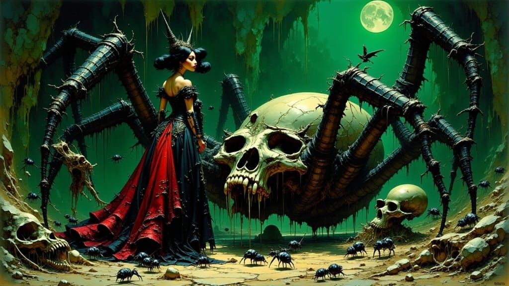 Spider Queen in Gothic Cave with Eerie Glow