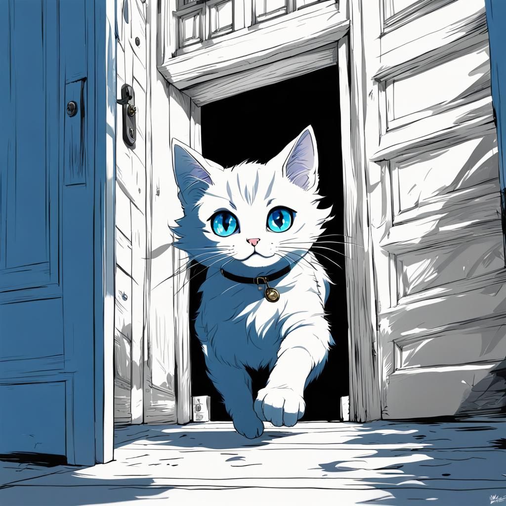 Anime Cat Running Through Doorway