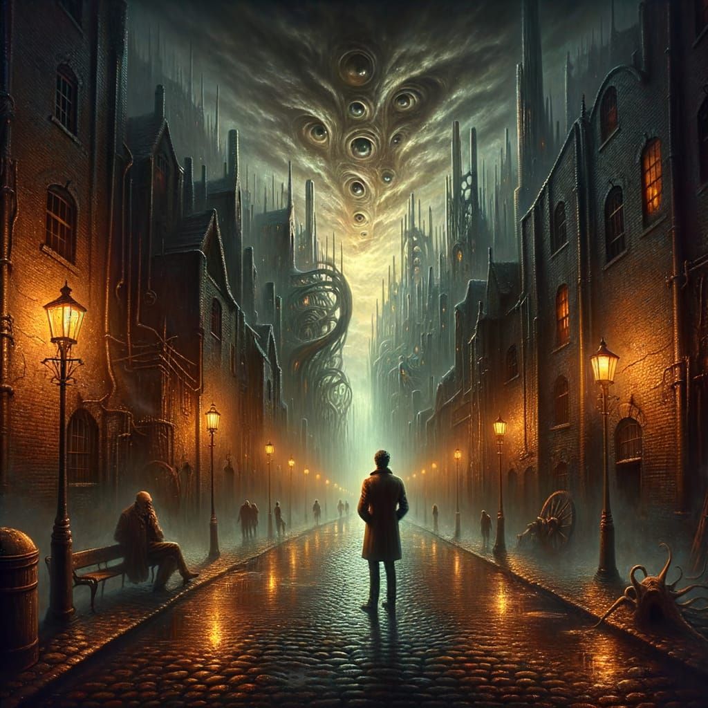 Lovecraftian Victorian Alley with Ominous Gothic Architectur...