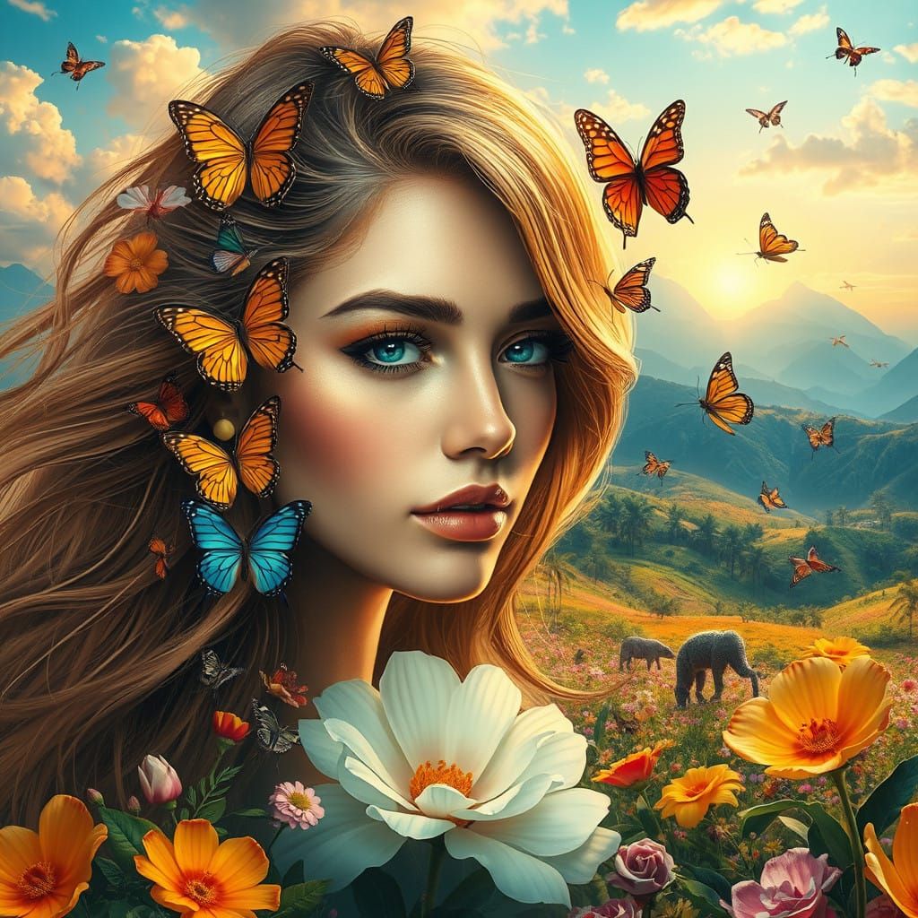 Surreal Goddess Reigns Over Vibrant Dreamscape