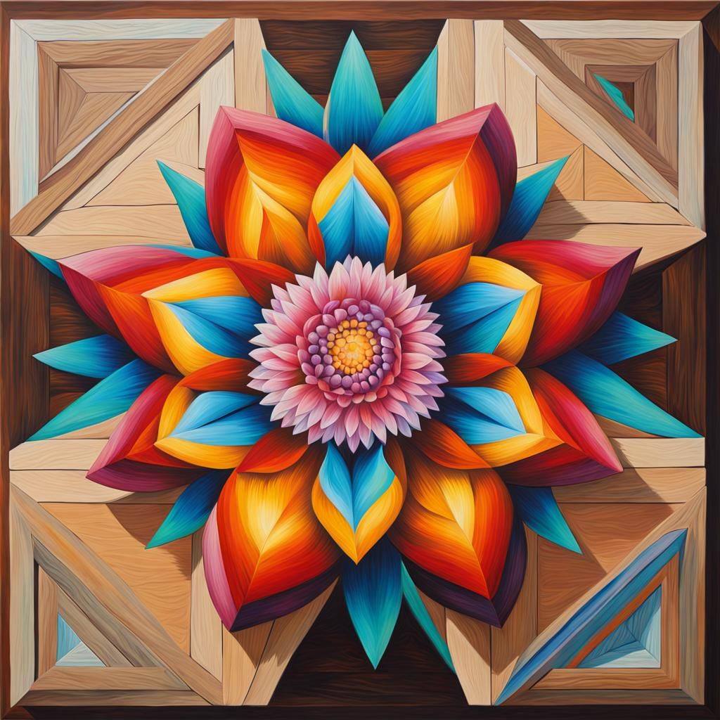 Intricate Flower Plank Painting with Impossible Geometry