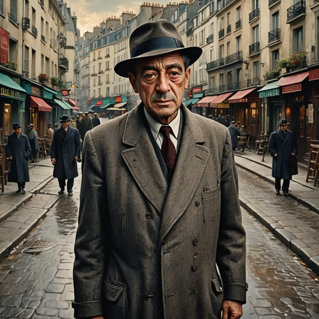 Maigret in Montmartre: Hyperrealistic Splash Art