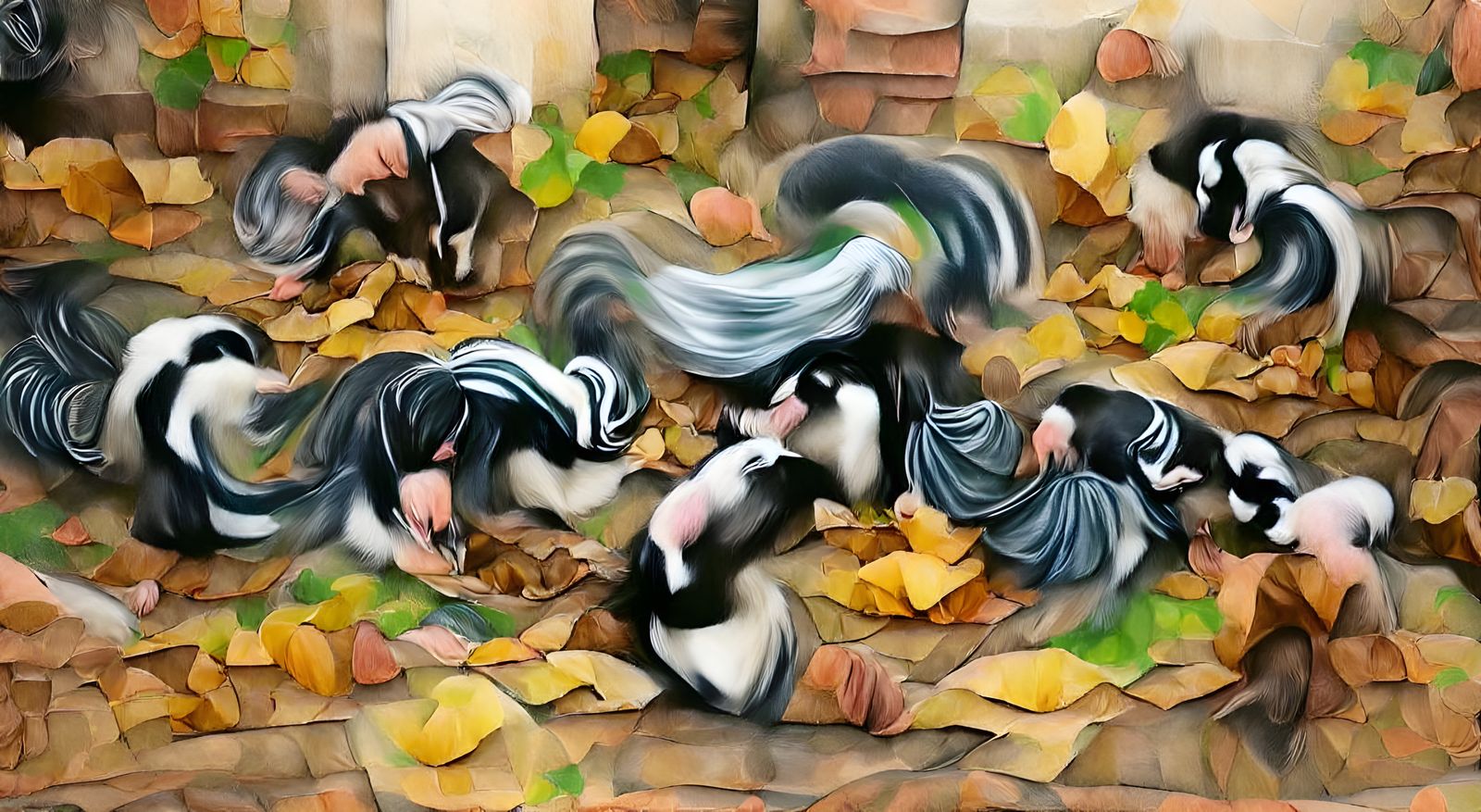 Skunks Playing in Autumn Leaves: Renaissance Style