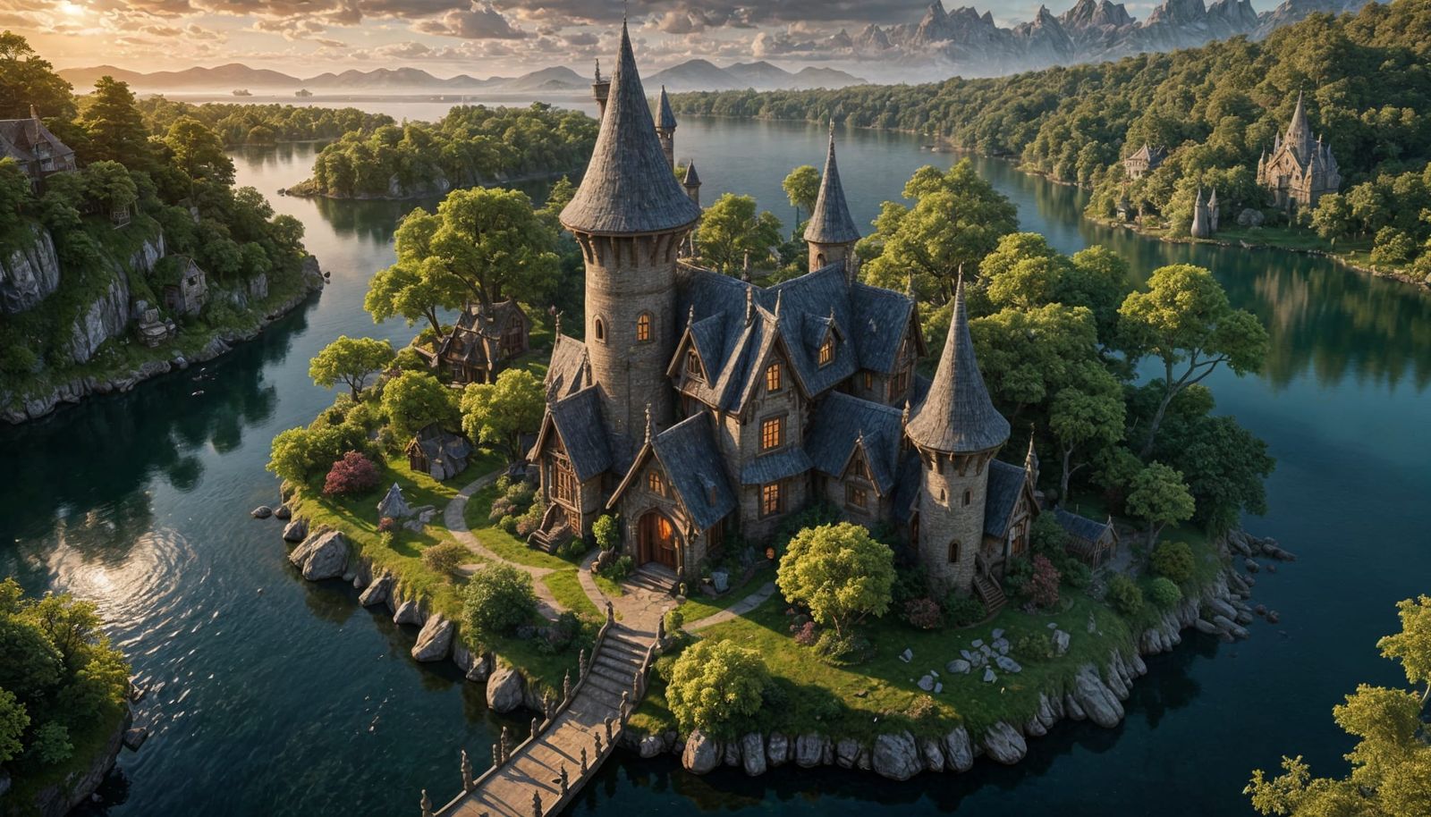 Elven Cottage on Lake at Sundown: Fantasy Concept Art