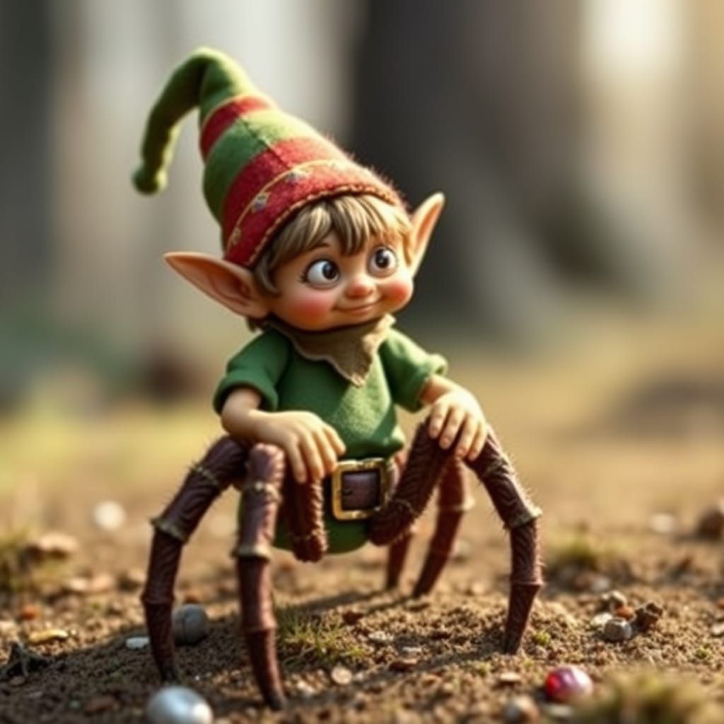 Ernie, keebler elf, with spider legs
