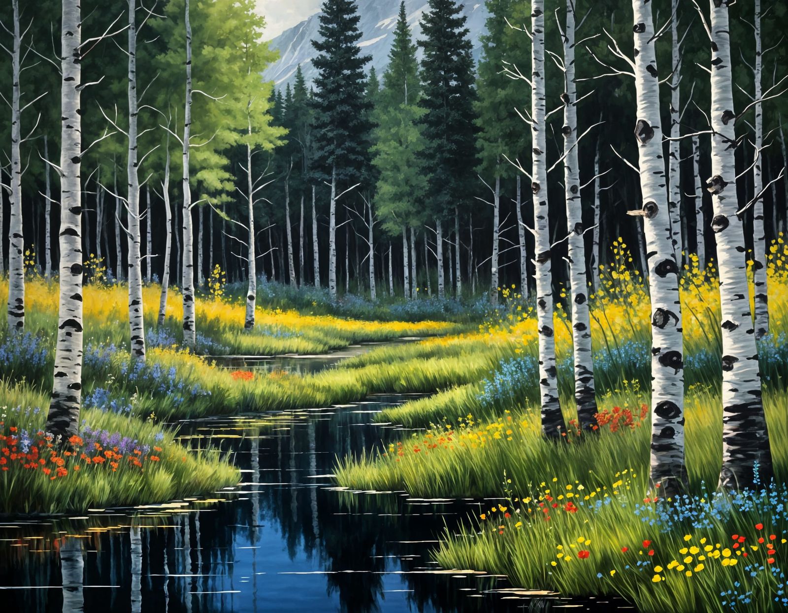 Aspen Stand and Fox as Oil Painting