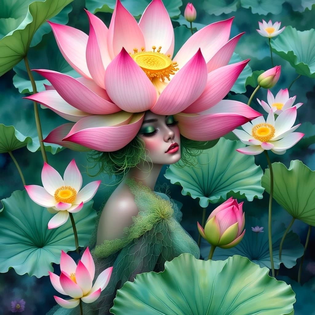 Ethereal Lotus Guardian in Soft Watercolors