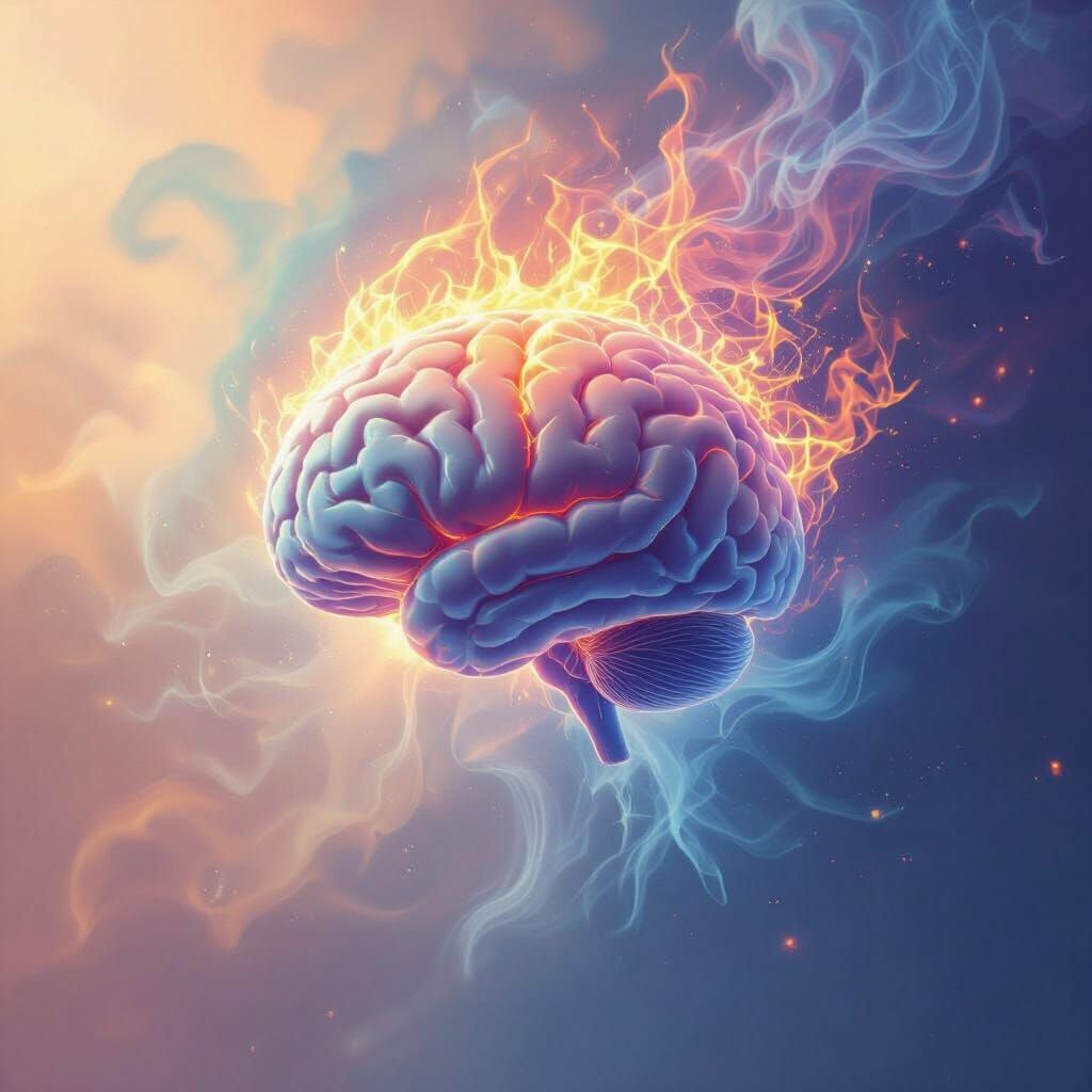 Fiery Brain Engulfed in Flames with Soothing Nebulae