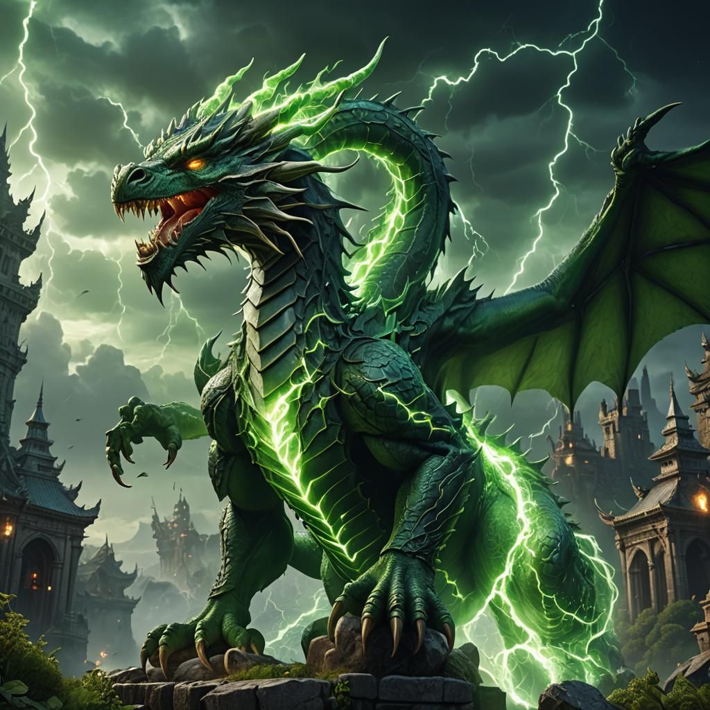 Green Lightning Dragon Fantasy Concept Art