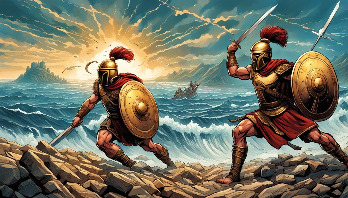 Hoplites Clash in Epic Battle: Comic Book Style
